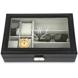 Black Faux-Leather Watch and Sunglasses Travel Box - Antler Initial