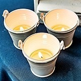 White Painted Miniature Metal Pails/Votive Holders (Set of 12)