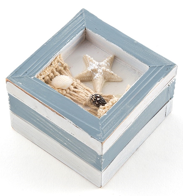 Weddingstar Beach-Themed Wooden Trinket Boxes (Set of 12)