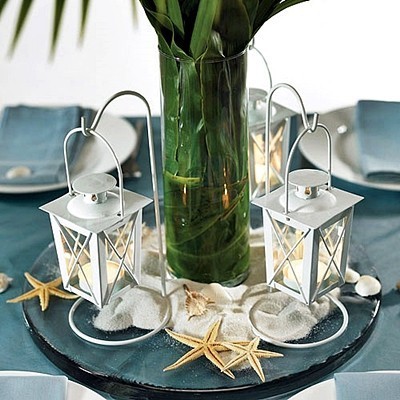 White Mini Lantern Wedding Centerpieces with Hangers (Set of 2)