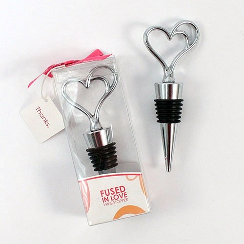 Silver-Metal "Fused In Love" Double Heart Wine Stopper