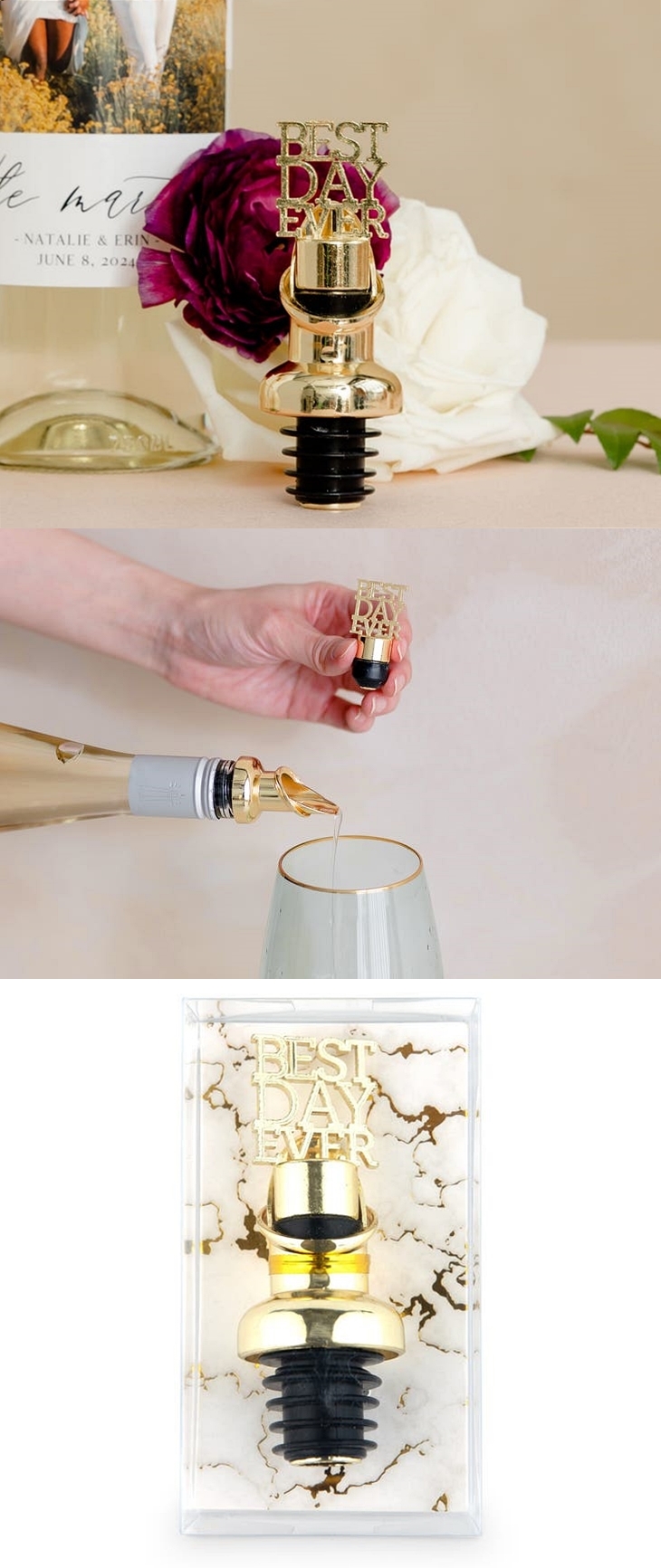 Classic BEST DAY EVER Design Gold-Metal Wine Bottle Stopper and Pourer