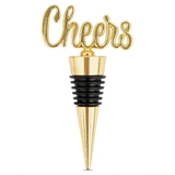 Gold Script Cheers-Topped Wine Stopper in Designer Gift Packaging