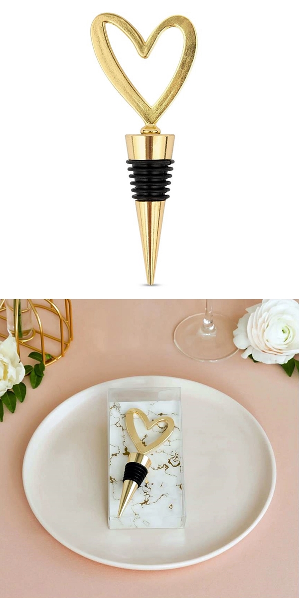 Gold Stylized-Heart-Topped Wine Stopper in Designer Gift Packaging