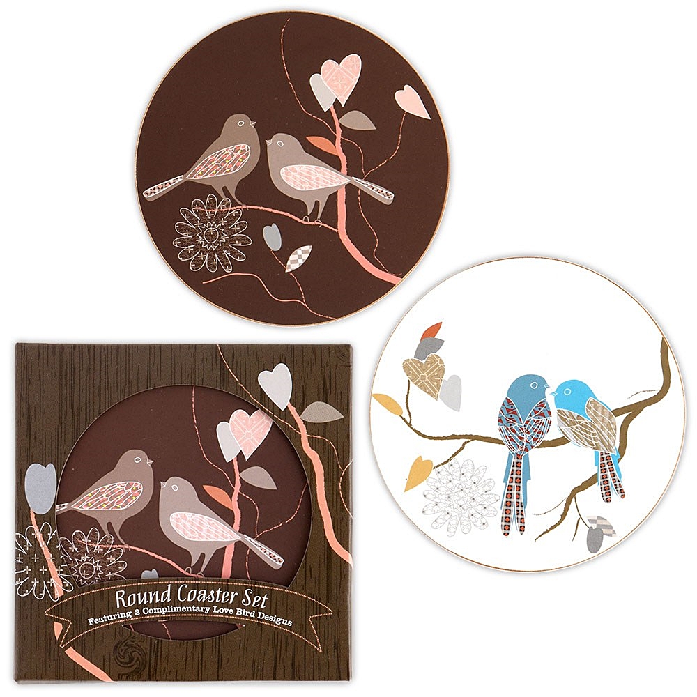 Weddingstar Love Birds Design Cork-Backed Coaster Set in Gift-Box (Set of 2)