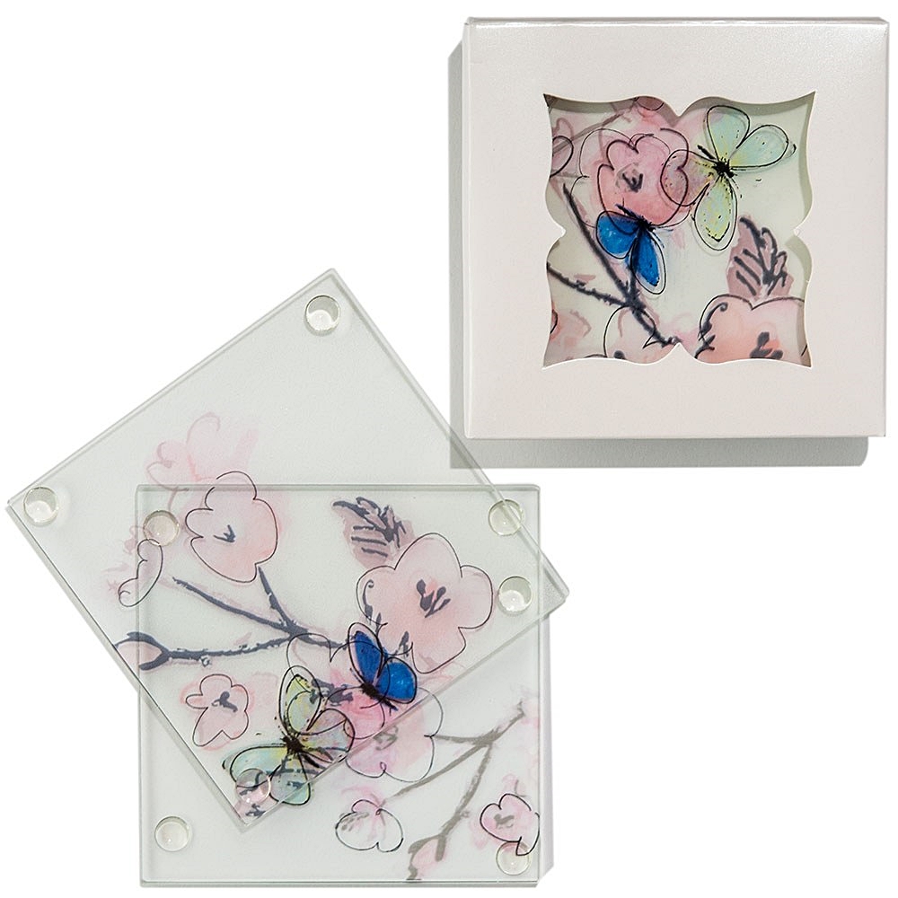 Weddingstar Artistic Botanical Design Coasters in Gift-Box (Set of 2)