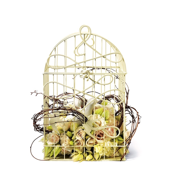 Weddingstar Modern Decorative Birdcage with Birds in Flight - Ivory