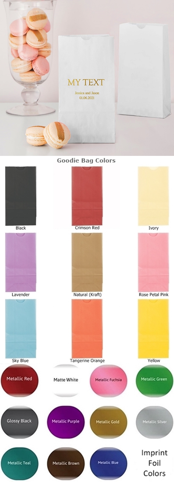 Custom Word 'My Text' Self-Standing Printed Goodie Bags (10 Colors)