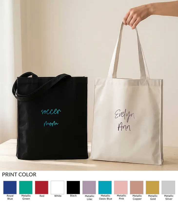 Script 'Your Text Here' Custom-Metallic Printed Canvas Tote Bag with Handles