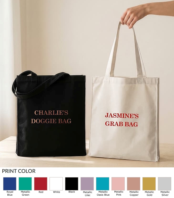 Classic Font 'Your Text Here' Custom-Metallic Printed Canvas Tote Bag with Handles
