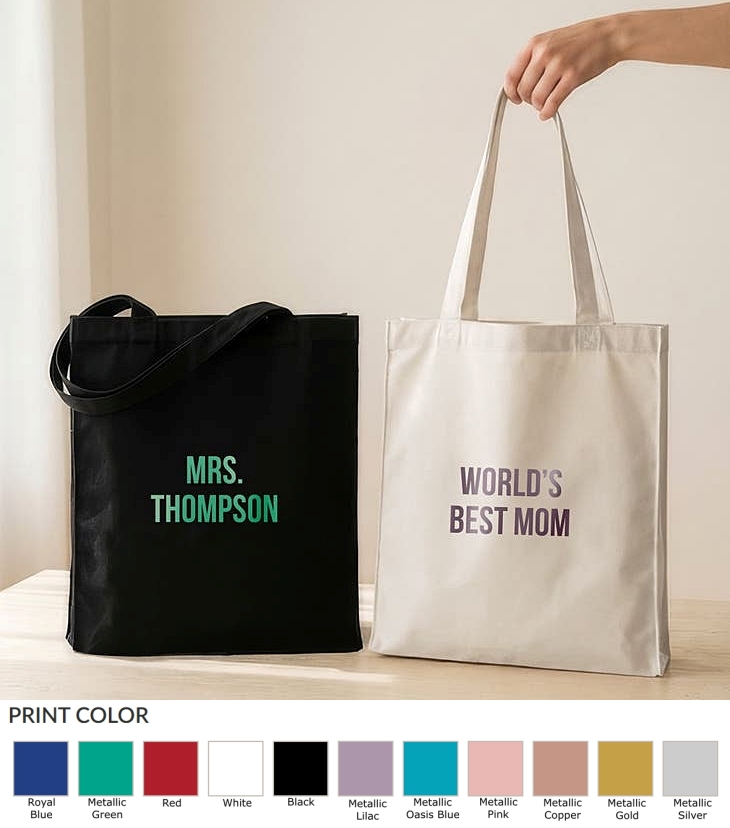 Modern Font 'Your Text Here' Custom-Metallic Printed Canvas Tote Bag with Handles