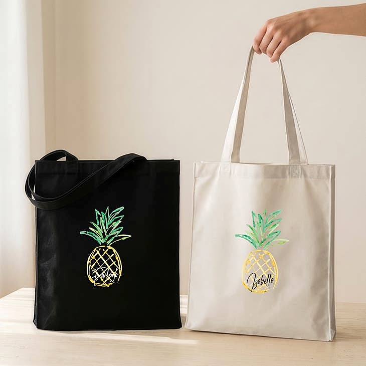 Tropical Chic Pineapple Design Custom-Printed Canvas Tote Bag with Handles