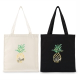 Tropical Chic Pineapple Design Custom-Printed Canvas Tote Bag with Handles