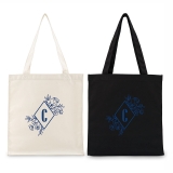 Floral Monogram Design Custom Metallic-Printed Canvas Tote Bag with Handles