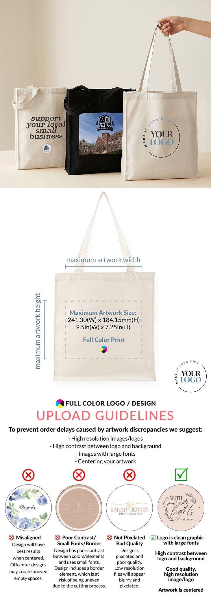 'Make it Your Own' Logo/Design Custom-Printed Canvas Tote Bag with Handles