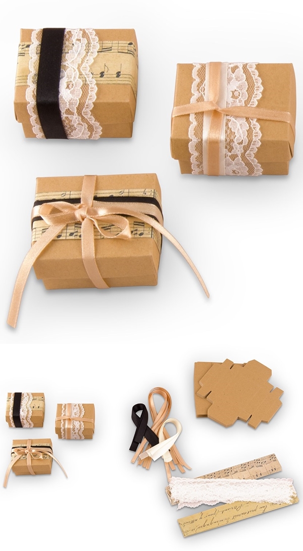 Kraft-Paper & Lace Vintage Style Favor Wrapping Kit (Set of 12)