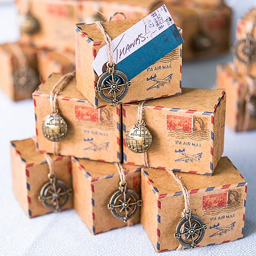 Vintage-Inspired Air Mail Favor Boxes with Charms (Set of 10)