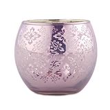 6 Small Globe Candle Holders with Reflective Lace Pattern (Lavender)