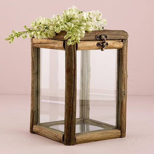 Weddingstar Rustic Wood and Glass Box with Hinged Lid and Latch
