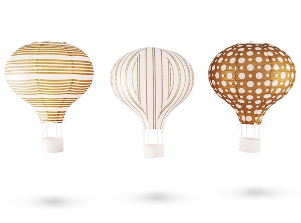 Weddingstar Hot Air Balloon Paper Lanterns in Gold & White (Set of 3)