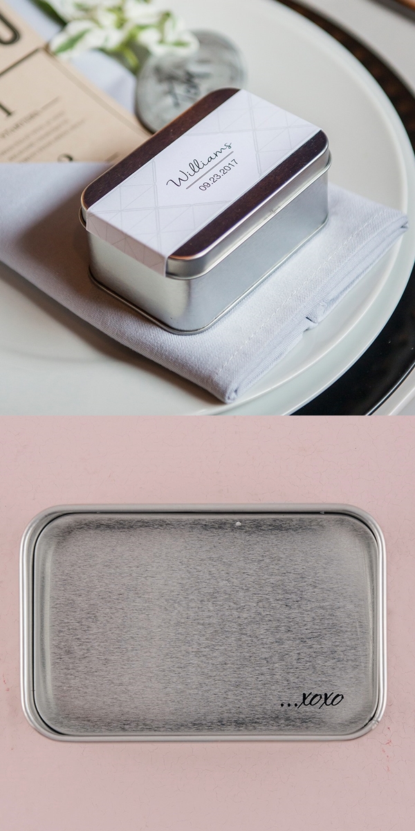 XOXO Tin Boxes with Lids with Personalized Belly Bands (Set of 8