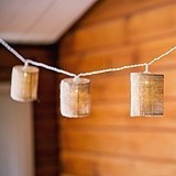 Battery-Powered LED String of Lights with Natural Burlap Shades