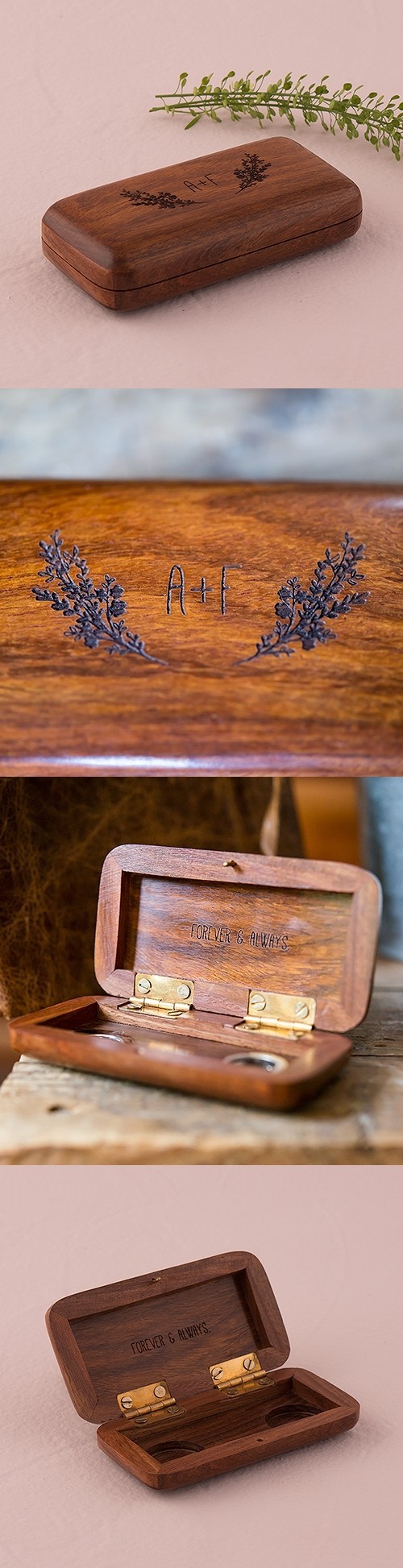 Personalized Pocket-Sized Wooden Ring Box w/ Garland Motif Surrounding