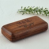 Personalized Pocket-Sized Wooden Ring Box w/ Garland Motif Underneath