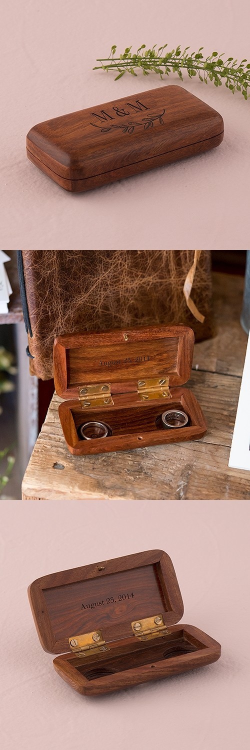 Personalized Pocket-Sized Wooden Ring Box w/ Garland Motif Underneath