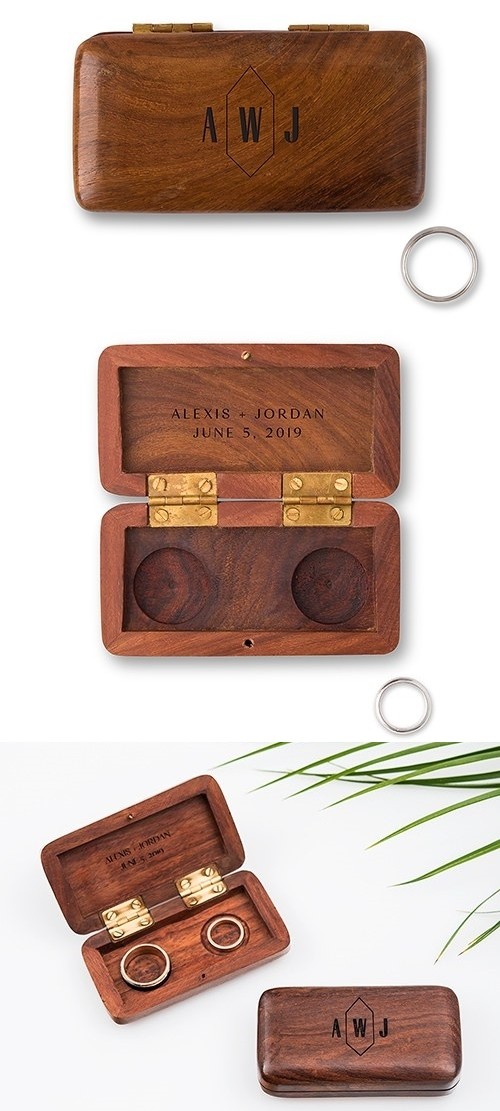 Personalized Pocket-Sized Wooden Ring Box with Geo Monogram Etching