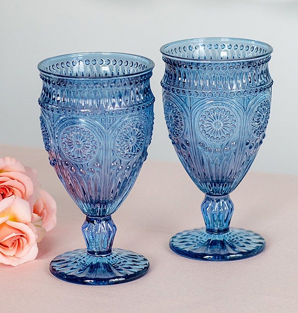 Weddingstar Vintage-Inspired Pressed-Glass Goblet in Blue