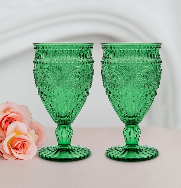 Weddingstar Vintage-Inspired Pressed-Glass Goblet in Green
