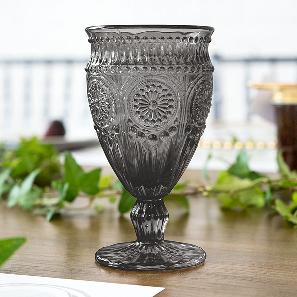 Weddingstar Vintage-Inspired Pressed-Glass Goblet in Black