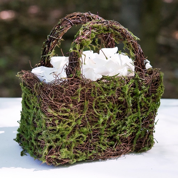 Weddingstar Wicker and Faux Moss Flower Basket with Handles and Liner