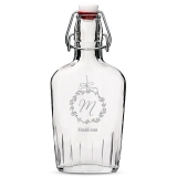 Personalized Swingtop Glass Hip Flask with Monogram Botanical Wreath Engraving