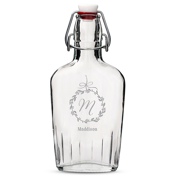Personalized Vintage-Inspired Glass Flask - Botanical Wreath Etching