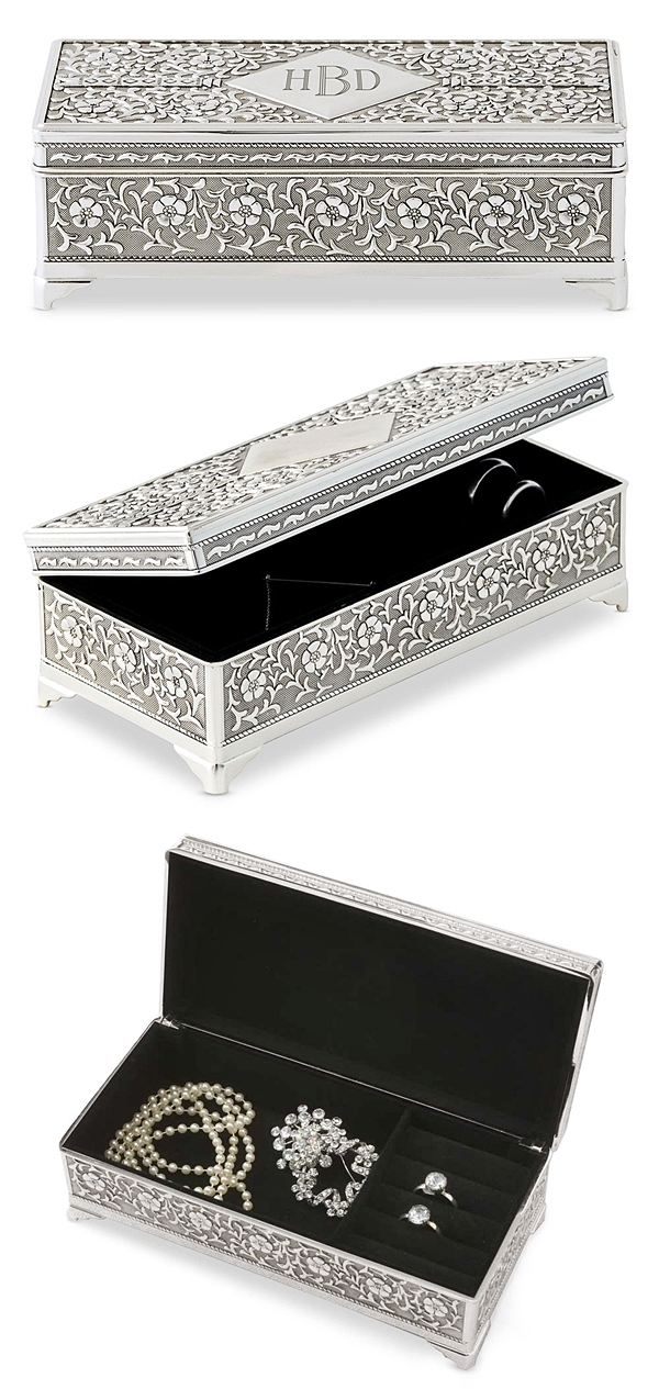 Weddingstar Personalizable Antiqued-Silver Finish Jewelry Box
