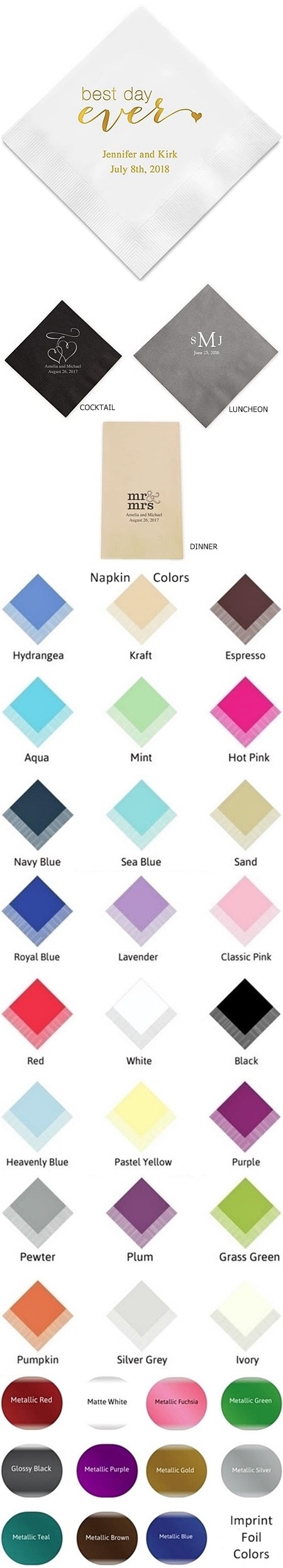 Best Day Ever Motif Foil Printed Napkins (3 Sizes) (25 Colors)