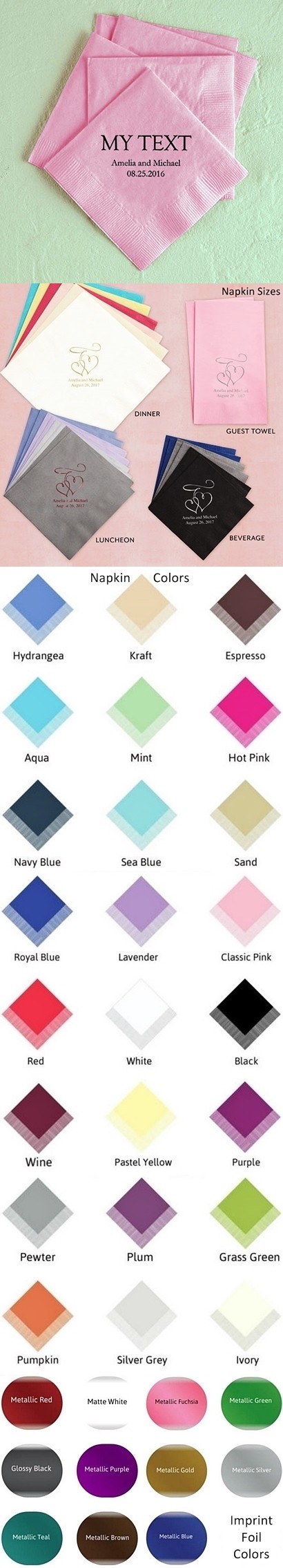 Custom Word 'My Text' Foil-Printed Napkins (3 Sizes) (25 Colors)
