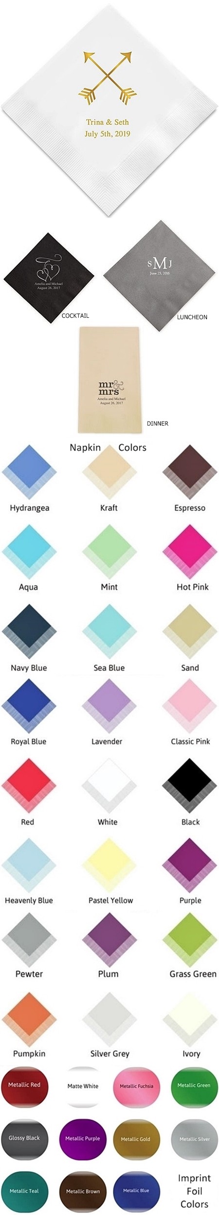 Double Arrows Design Foil-Printed Napkins (3 Sizes) (25 Colors)