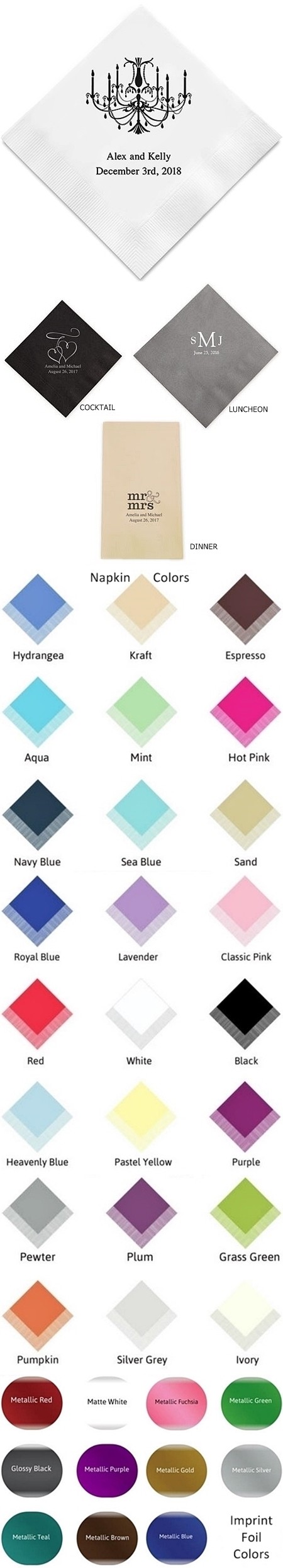 Elegant Chandelier Foil-Printed Napkins (3 Sizes) (25 Colors)