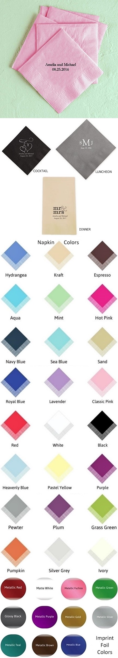Foiled with Text Only Foil-Printed Napkins (3 Sizes) (25 Colors)