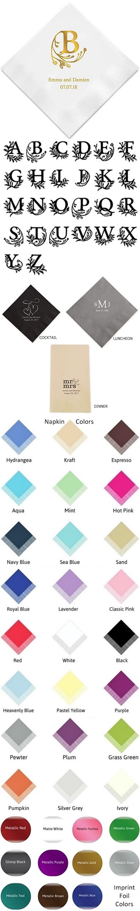 Modern Fairy Tale Initial Foil-Printed Napkins (3 Sizes) (25 Colors)