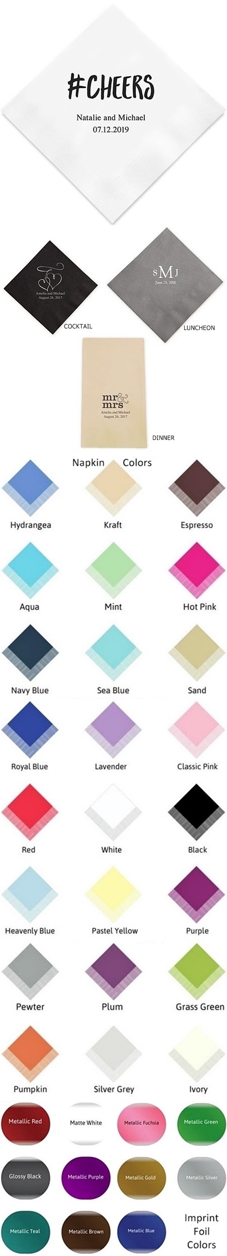 Hashtag #CHEERS Design Foil-Printed Napkins (3 Sizes) (25 Colors)