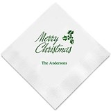 Merry Christmas Holly Motif Foil-Printed Napkins (3 Sizes) (25 Colors)