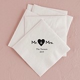 Mr. & Mrs. Heart Design Foil-Printed Napkins (3 Sizes) (25 Colors)