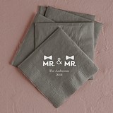 Mr & Mr Double Bowtie Design Foil-Printed Napkins (3 Sizes)(25 Colors)