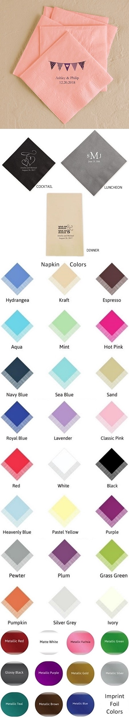 Personalized Pennants Design Foil-Printed Napkins (3 Sizes)(25 Colors)