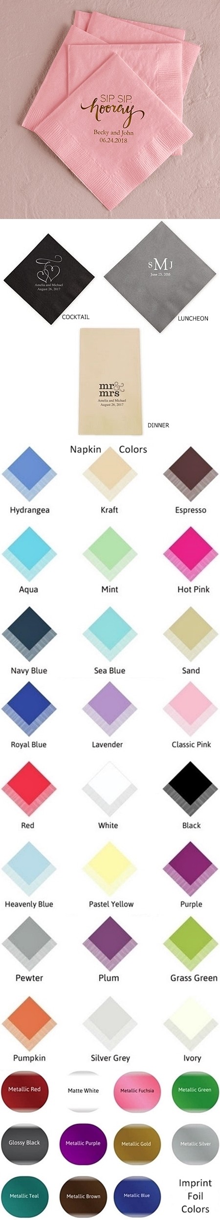Sip Sip Hooray Design Foil-Printed Napkins (3 Sizes) (25 Colors)