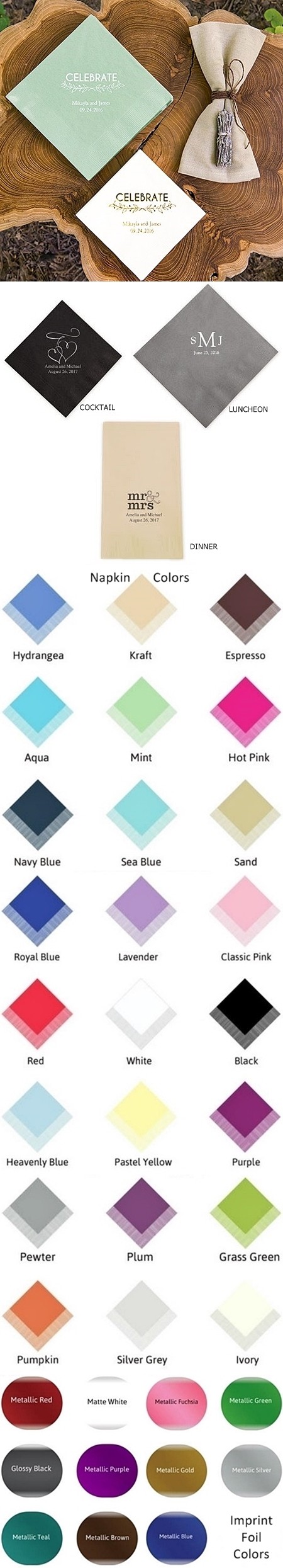 Woodland Pretty Celebrate Foil-Printed Napkins (3 Sizes) (25 Colors)
